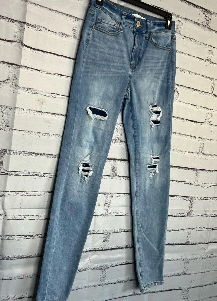 SO Blue Skinny Distressed Ripped Jeans High Rise/Waist SZ 26W Y2K Straight - Image 2