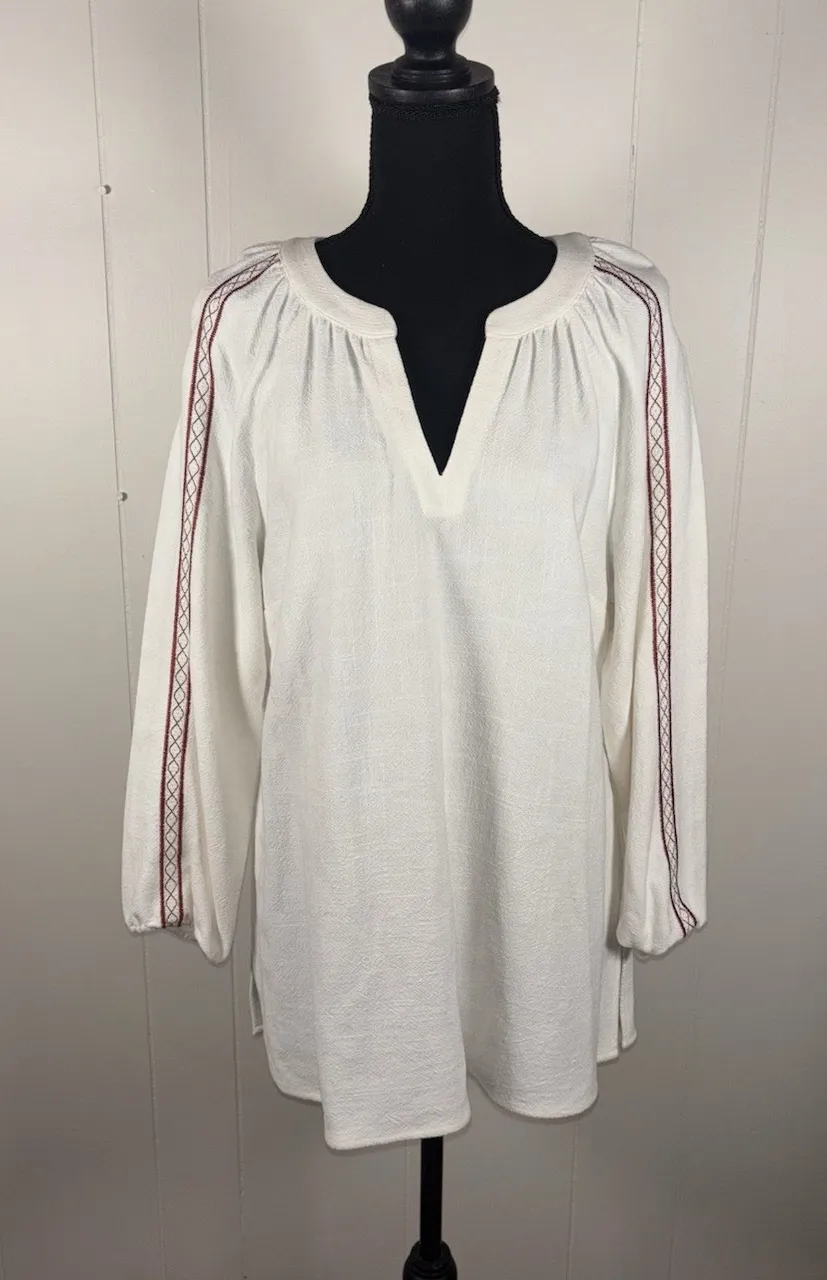 Soft Surroundings Embroidered Long Sleeve Linen Blend Top Women's Medium - Image 1