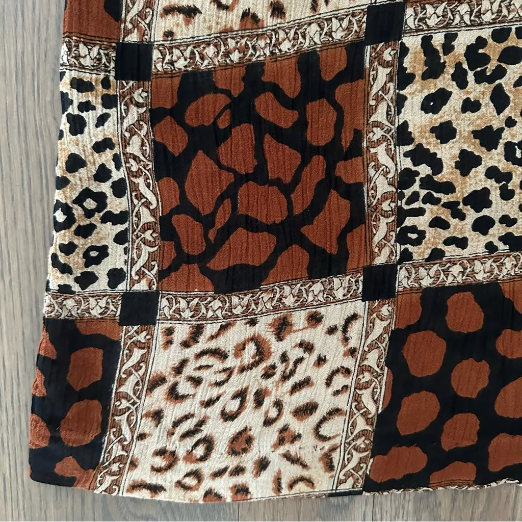 Vintage 90s Grunge Animal Print Patchwork Gauze Midi Dress Brown Multicolor M Size M - Image 5
