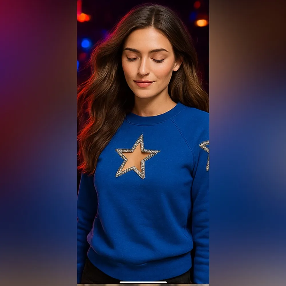 VTG Indie Sleaze McBling Sequin OPEN TO SKIN Sexy Star Cutout Blue Slouchy Top M Size M - Image 10