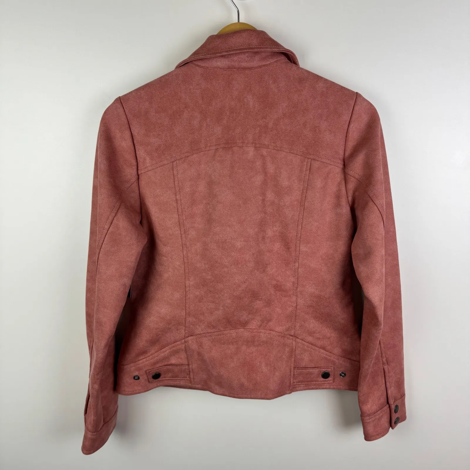 NWT Liverpool Moto Jacket Small Faux Suede Coral‎ Haze Biker Full Zip Edgy Chic - Image 3