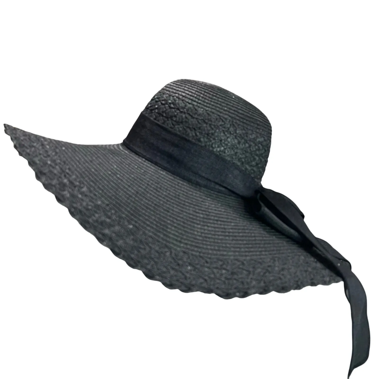 Womens Straw Sun Hat Wide Brim Bow Seaside Summer Beach Travel Sunshade Foldable Black - Image 4