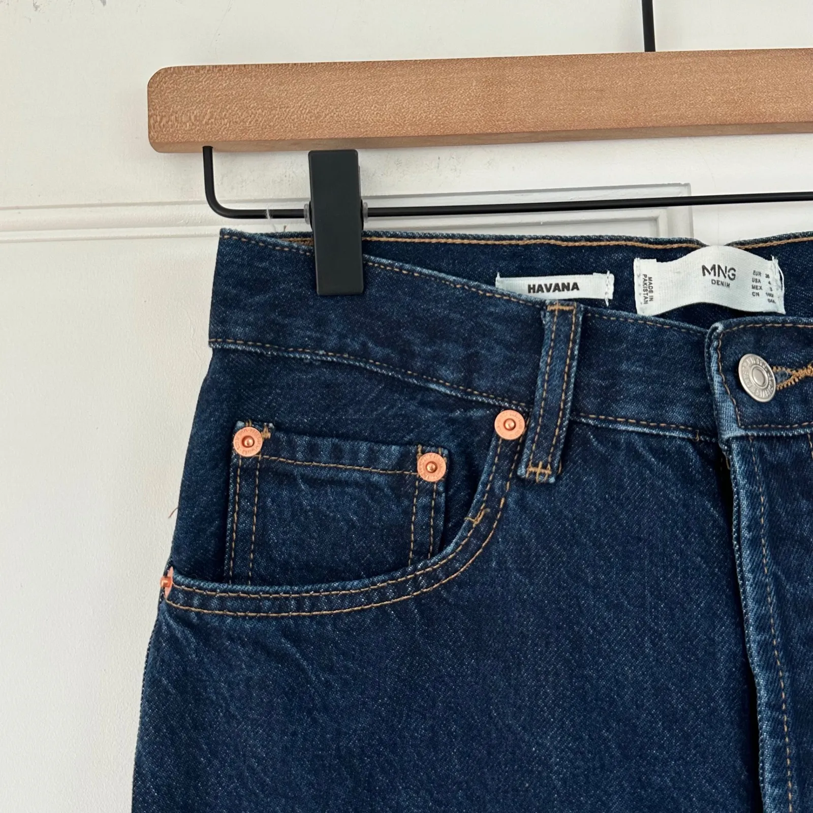 MANGO DENIM HAVANA High Rise Straight Leg Jeans Dark Wash Raw Hem Womens 4 NWOT - Image 6