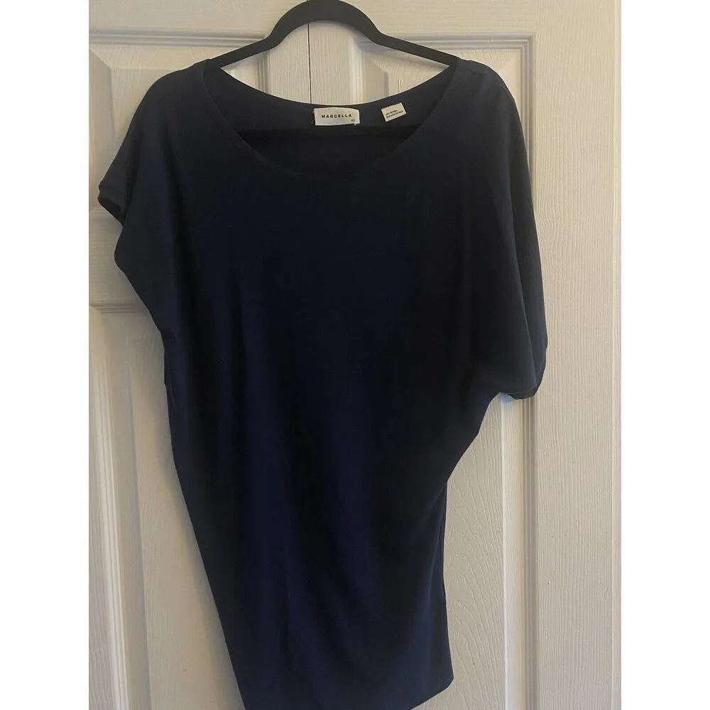 Marcella NYC Navy‎ Asymmetrical Hem Dress Laggenlook Capsul Wardrobe Size XS Blue - Image 2