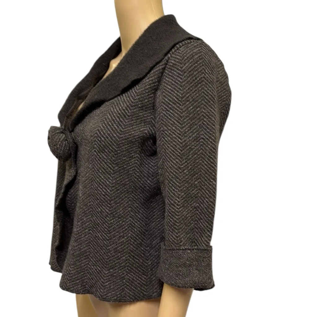 Susan Bristol Wool 3 Quarter Sleeve Cardigan Jacket Brown Herringbone Medium - Image 4