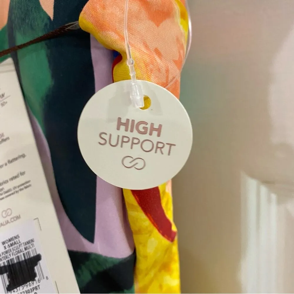 Calia NWTs Power Support Tankini Top Painterly Floral Print size XS UPF 50+ Yellow - Image 10