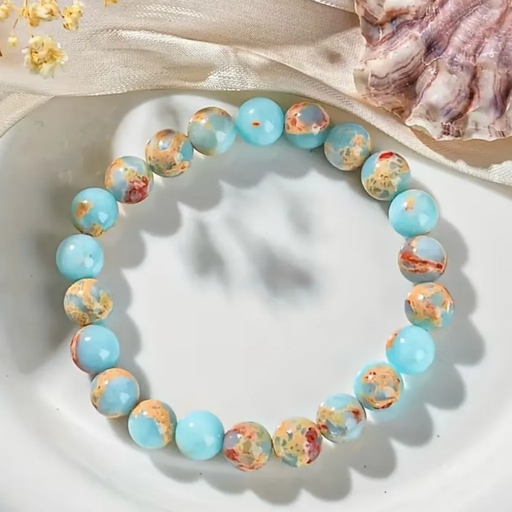 Elegant “Luck” Attracts Love and Success 8mm Stone Adjustable Bracelet Blue - Image 2