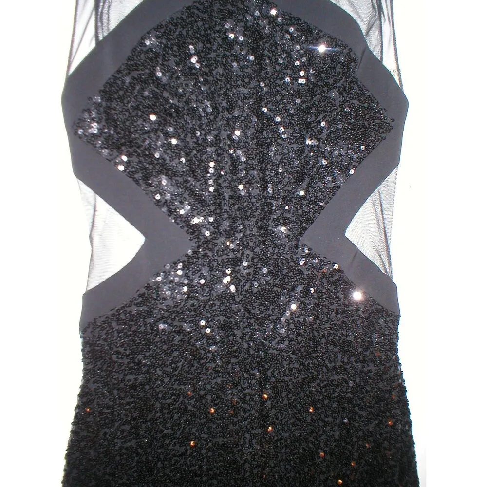 New NWT Badgley Mischka Dress Womens 8 Evening Gown Black Sequins Mesh Cut out - Image 5