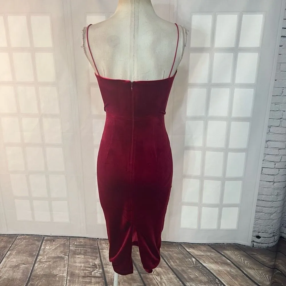 Abyss by Abby Maroon Velvet Sleeveless Bodycon Midi Dress Size XS - Image 5