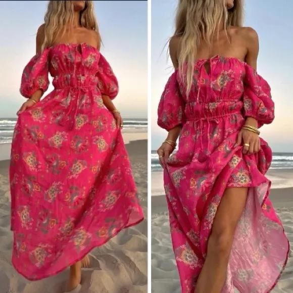 Spell & the Gypsy Bohemian Solstice Lightweight Linen Whimsy Soiree Dress XXL Pink - Image 7