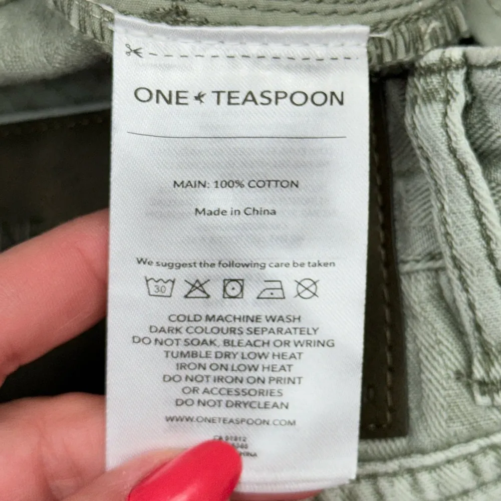 One Teaspoon Outlaws Mid Waist Frayed Hem Denim Shorts, Khaki Green, Size 28 - Image 10