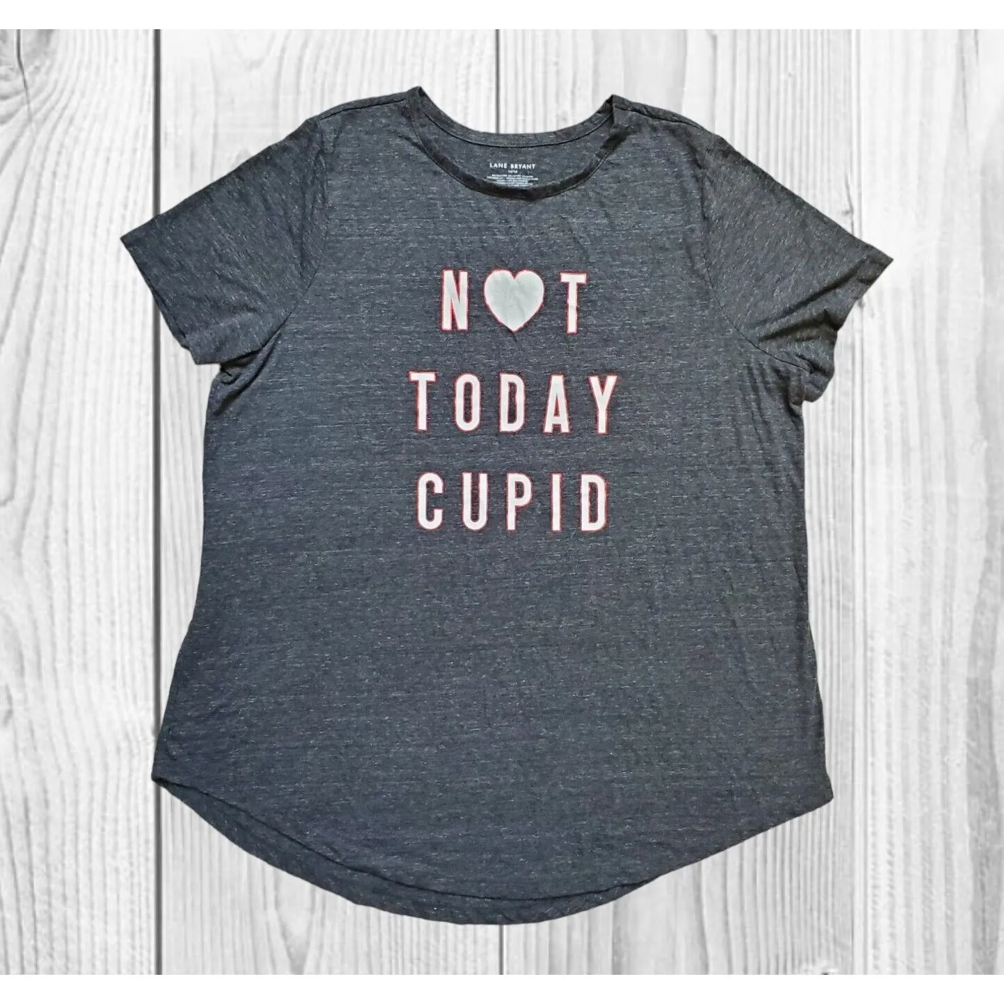 Lane Bryant Shirt Women 16 Crew Neck Short Sleeve Top Black Not Today Cupid EUC - Image 5