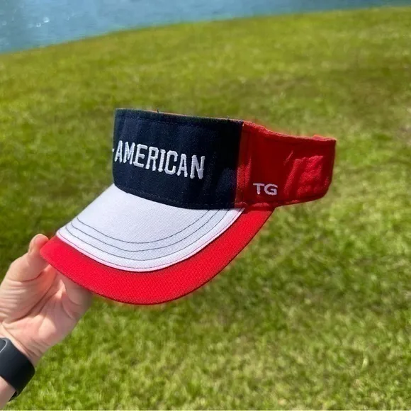 Unisex Red and white visor american cap / hat - Image 2