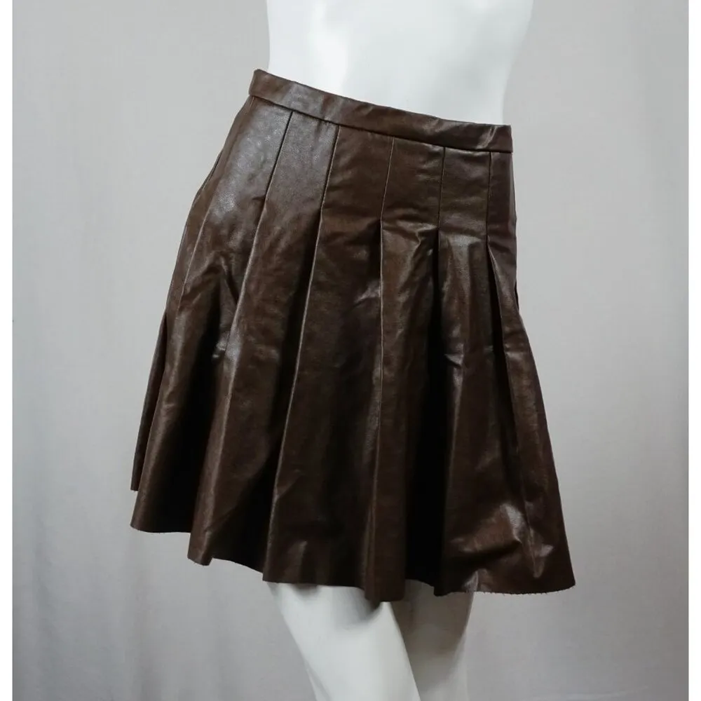 PAPERMOON High Waist Faux Leather Pleated Skirt Brown Woman's Medium - Image 4