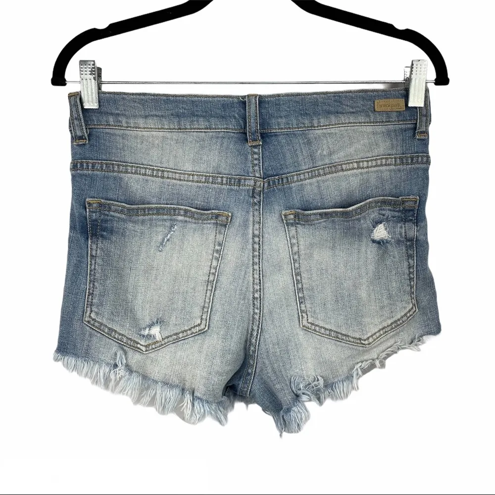 Distressed Denim High Rise Frayed Shorts Blue Size M - Image 7