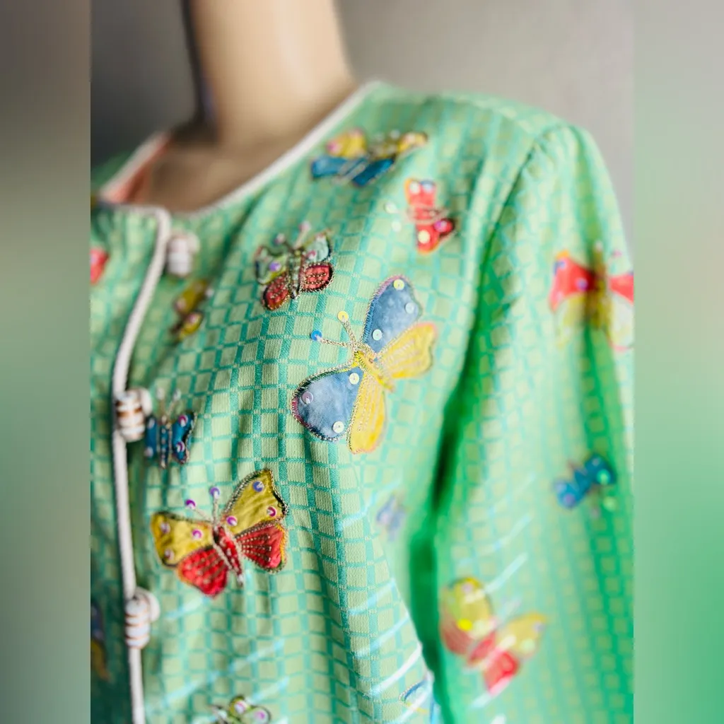 Indigo Moon Mint Green Sequin Butterflies Jacket size medium gentle use - Image 6