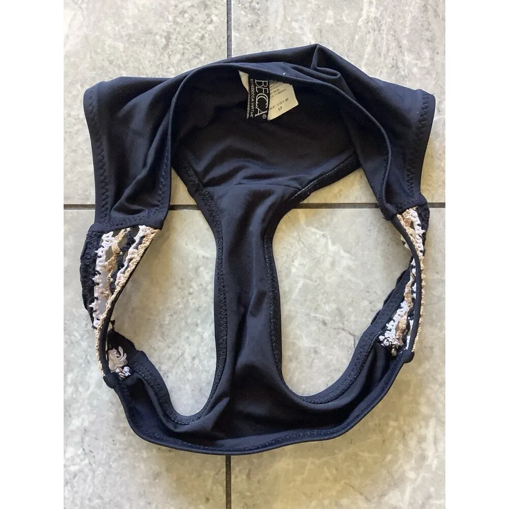 Becca Rebecca Virtue Black Bikini Bottom Crochet Trim S - Image 3