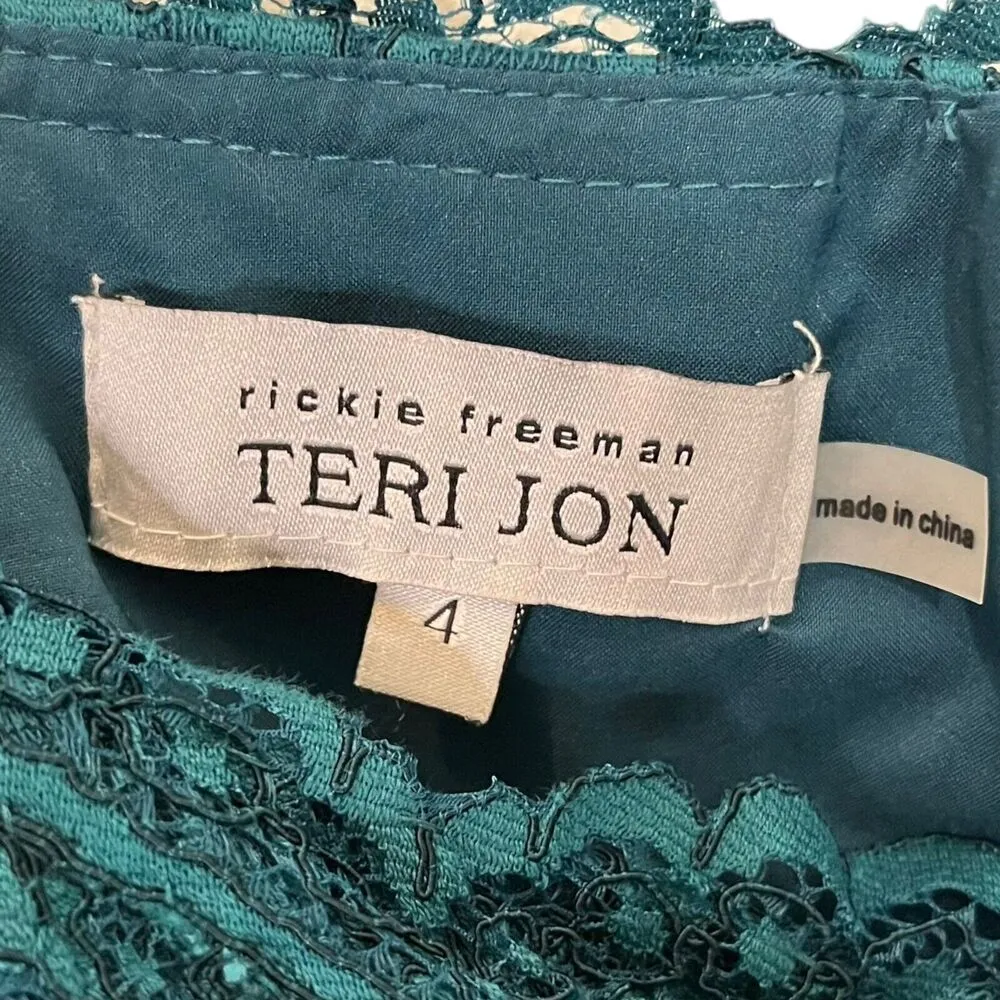 Teri Jon by Rickie Freeman Bell Sleeve Off The Shoulder Lace Dress Teal Size 4 Blue - Image 10