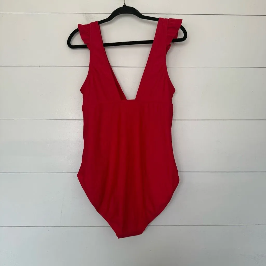 Kona Sol Women’s XL Red Ruffle One Piece Swim Summer Beach Pool New - Image 4