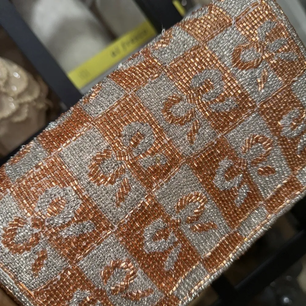 Anthropologie Fiona beaded shoulder bag bows metallic bronze mixed coquette - Image 3