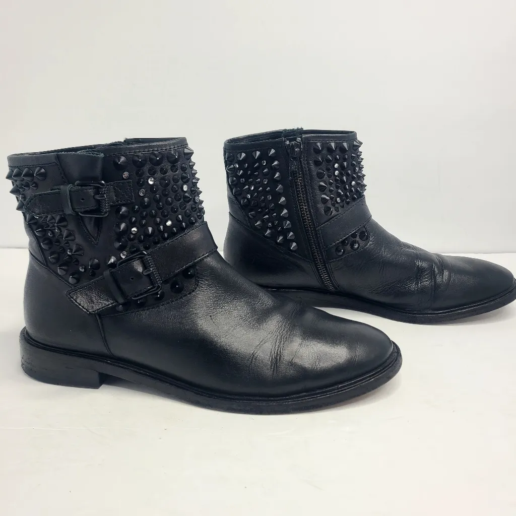 Ash Leather Studded Rhinestone Moto Ankle Boot Booties Size‎ EU 40 - Image 2