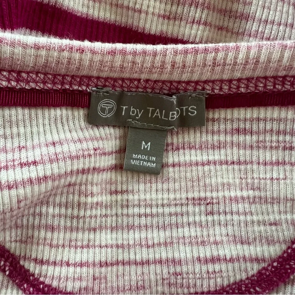 T by Talbots Henley Striped Purple Magenta Long Sleeve T - Image 12
