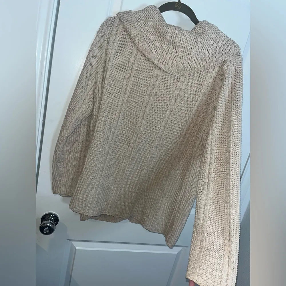 Jeanne Pierre Woman's 100% Cotton Ivory Cowl Neck Cable Knit Sweater - Size 1X - Image 6