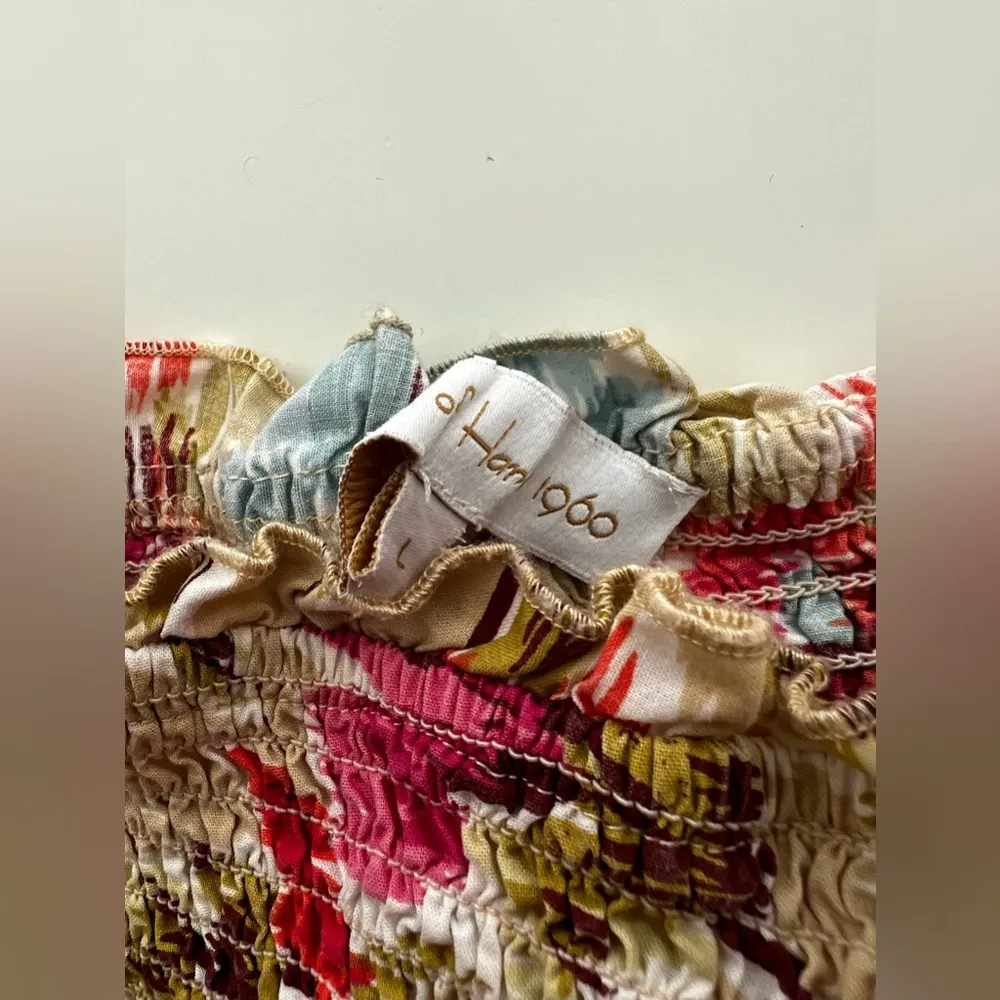 House of Harlow Zoey Khaki Floral Bohemian Smocked Maxi Dress ruffle tiered L - Image 6