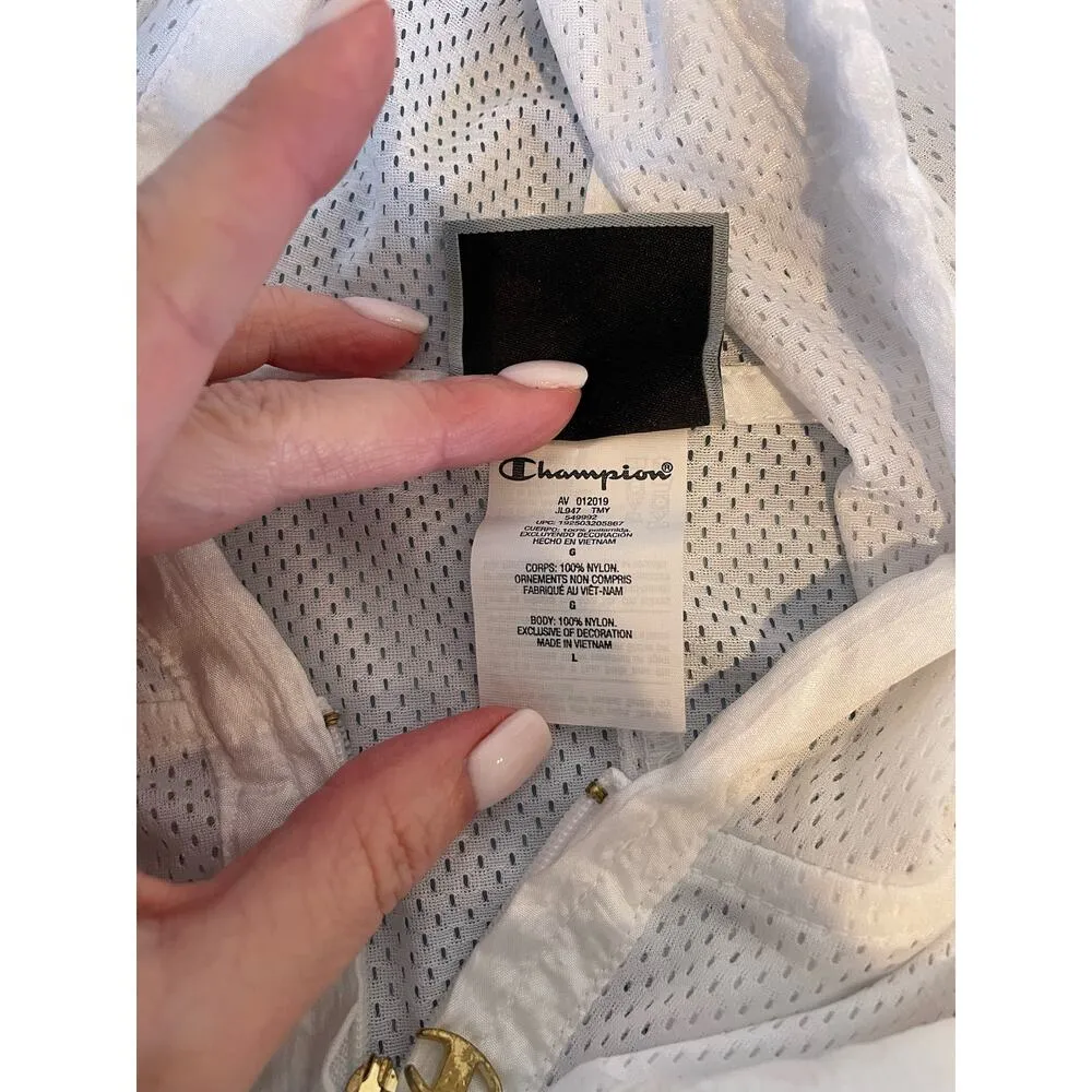 Champion retro look women’s hoodie/windbreaker size L white front pocket - Image 4