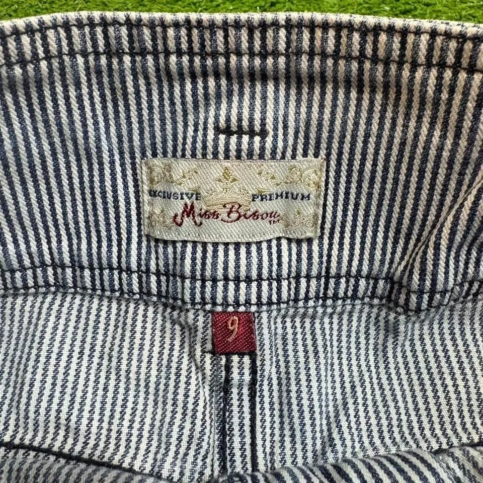 Vintage Y2K Miss‎ Bison 4 Button Stripped Mini Skirt Pockets Women's Size 9 Blue - Image 4