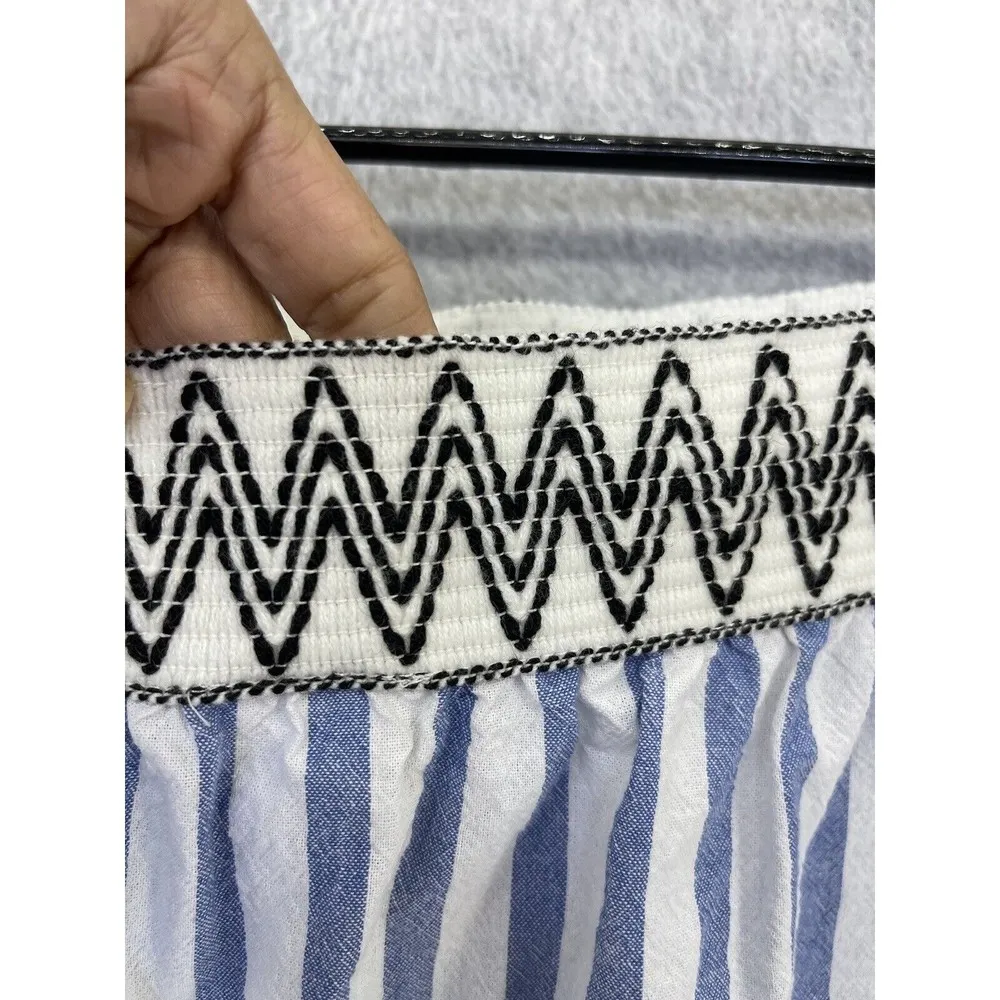 Freesia Women's Off Shoulder Dress Blue Striped Embroidered Trim Size Medium - Image 4