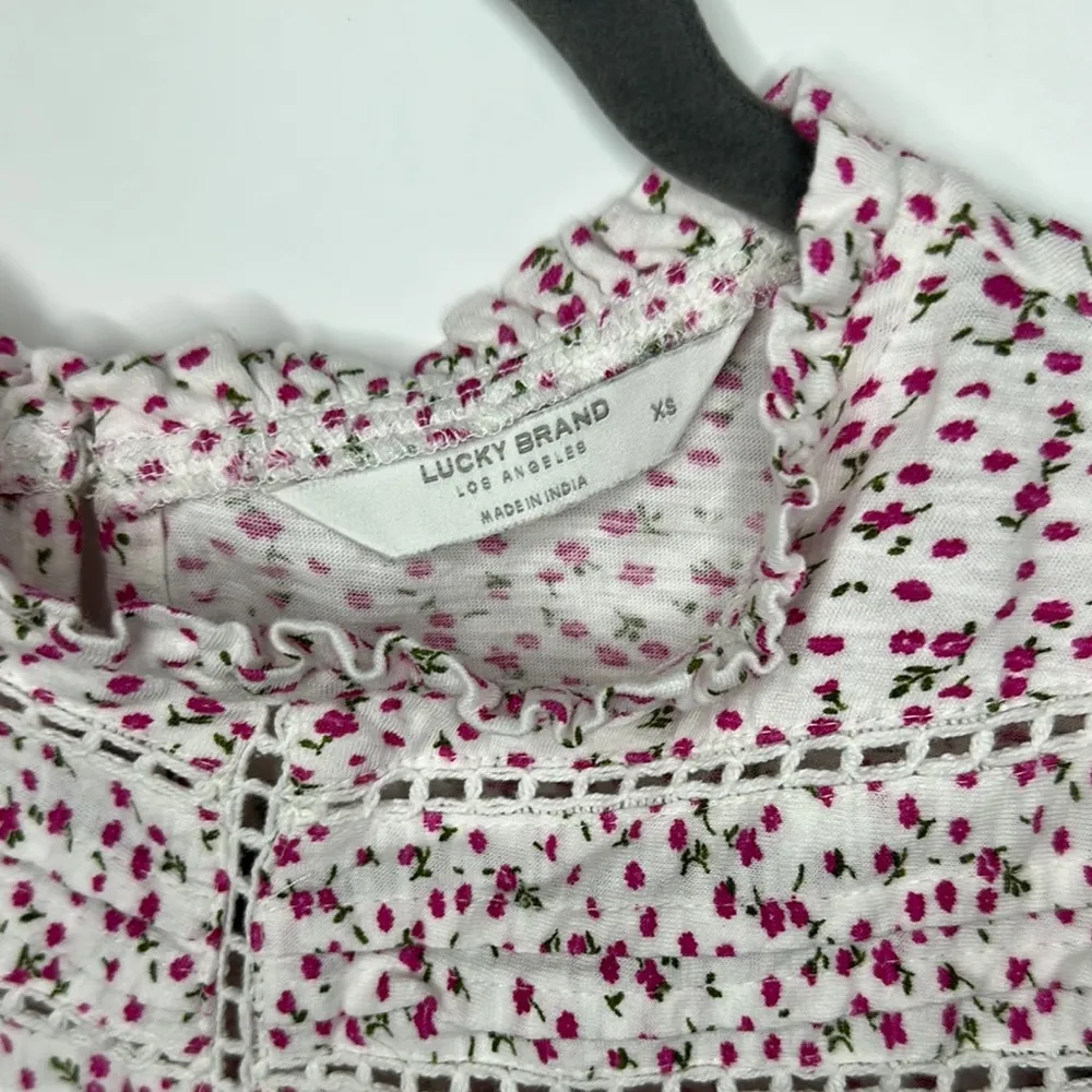 Lucky Brand Red and White Smocked Ruffled Blouse - Image 2