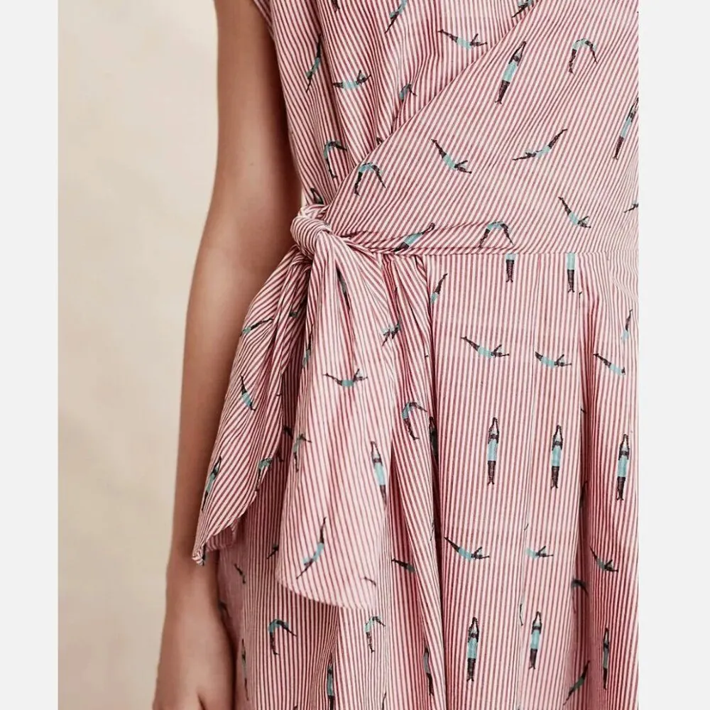 Maeve Bathing Beauty Dress Striped Side Tie Embroidered Mini Red (Size 2) - Image 7