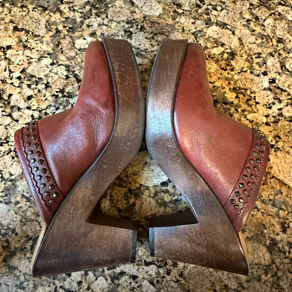 TRASK Reese Brown Full Grain Leather Studded Mule Clogs Shoes Heels Womens‎ 8.5 - Image 7
