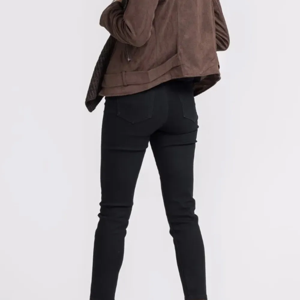 Lush Women’s Draped Faux Suede and Sweater Brown Open Front Moto Jacket Sz L - Image 2