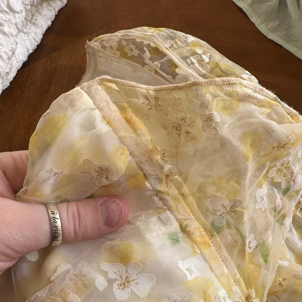 Lucy in the Sky Floral Shimmer Cutout Babydoll Dress in Yellow floral size Large - Image 4