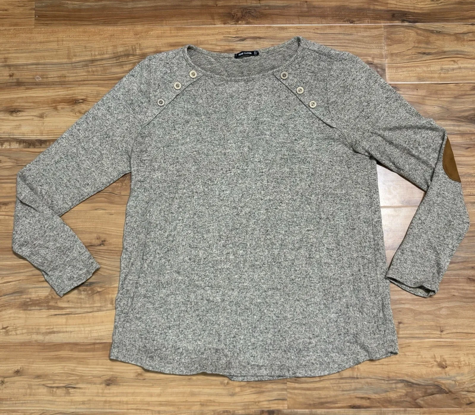 Pink Clover Luna Patch Knit Top Gray/Brown Women's XXL Light Sweater Buttons - Image 1