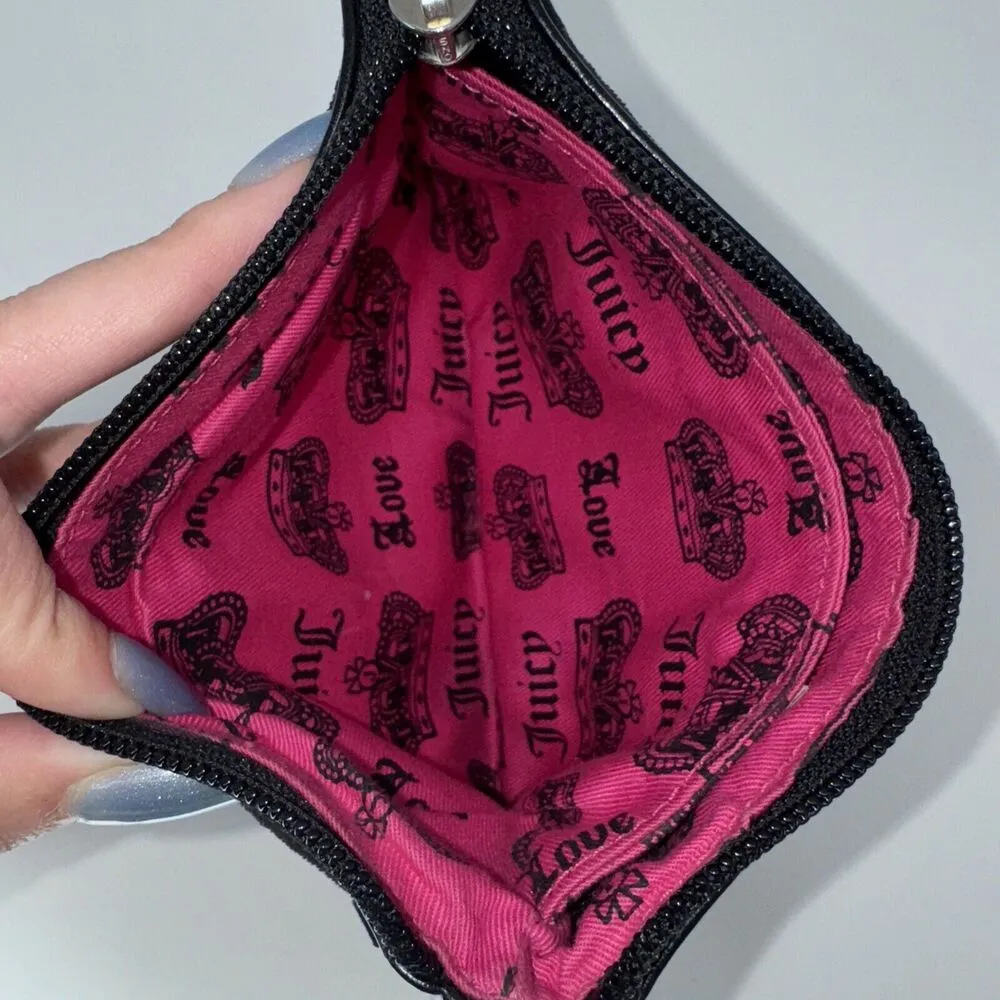 Y2K OG Juicy Couture Black Velour Wristlet Wallet 8x6" Leather 2000s Authentic - Image 7