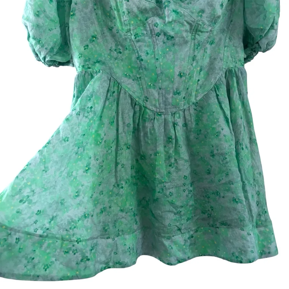 Bardot Kiah Puff Sleeve Green Floral Corset Mini Dress Size 12 - Image 11
