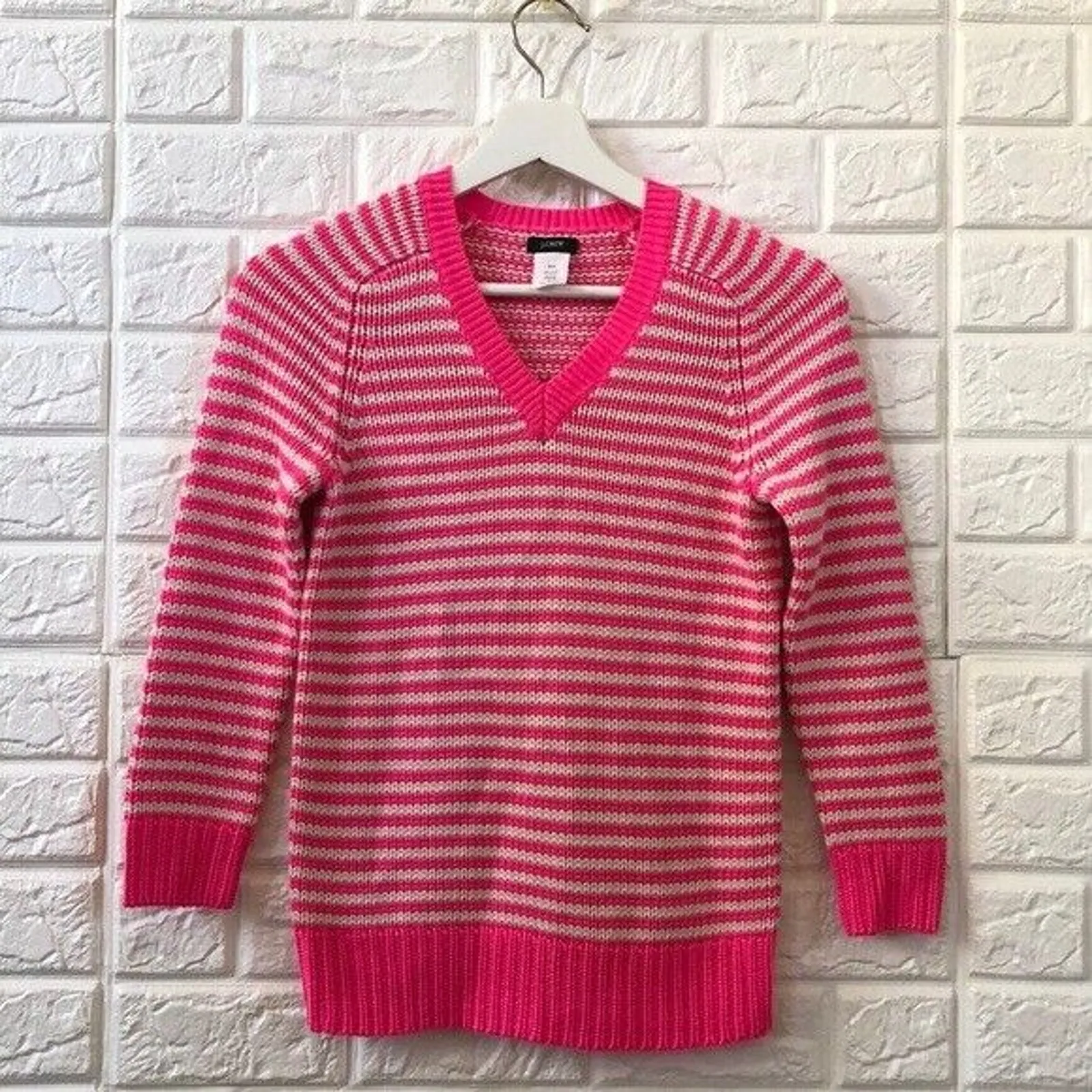 J. Crew‎ hot pink White striped sweater Women’s Size XXS V - Image 3