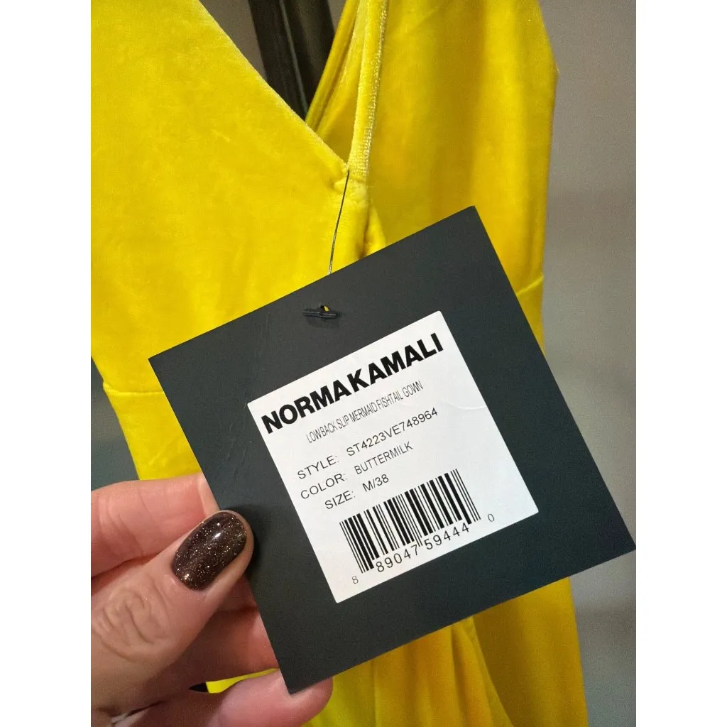 Norma Kamali Velvet Low Back Slip Mermaid Fishtail Gown YELLOW Buttermilk Womens - Image 13