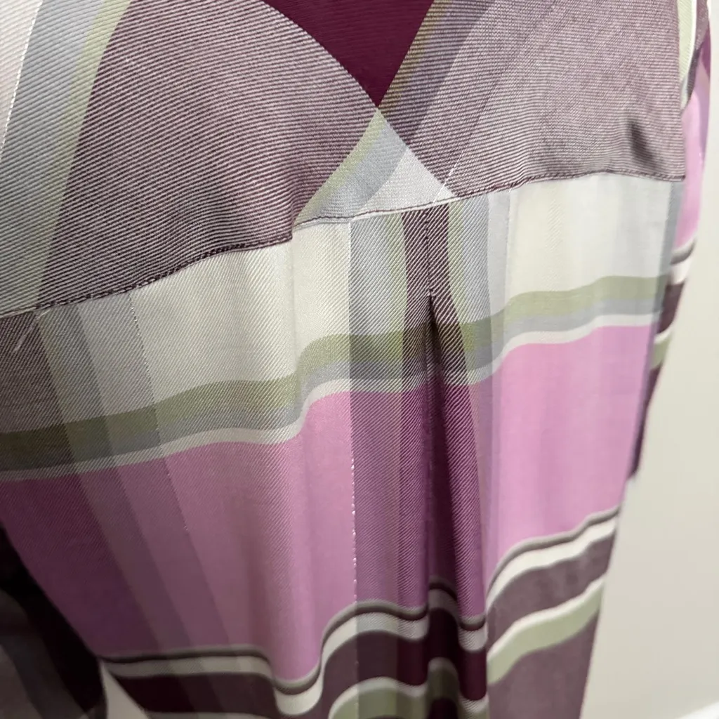 Christopher & Banks Shirt Button-Up Pockets Lightweight Plaid Sparkle Wine Grey - Image 9