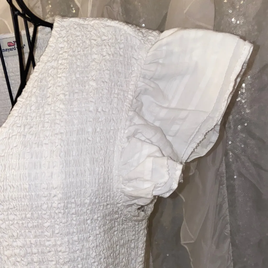 Vineyard Vibes S Elegant Smocked Tiered Midi Dress White with pockets - Image 6