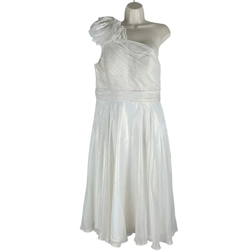 Mac Duggal Rosette One Shoulder Tea Length Dress White Size 12 - Image 4