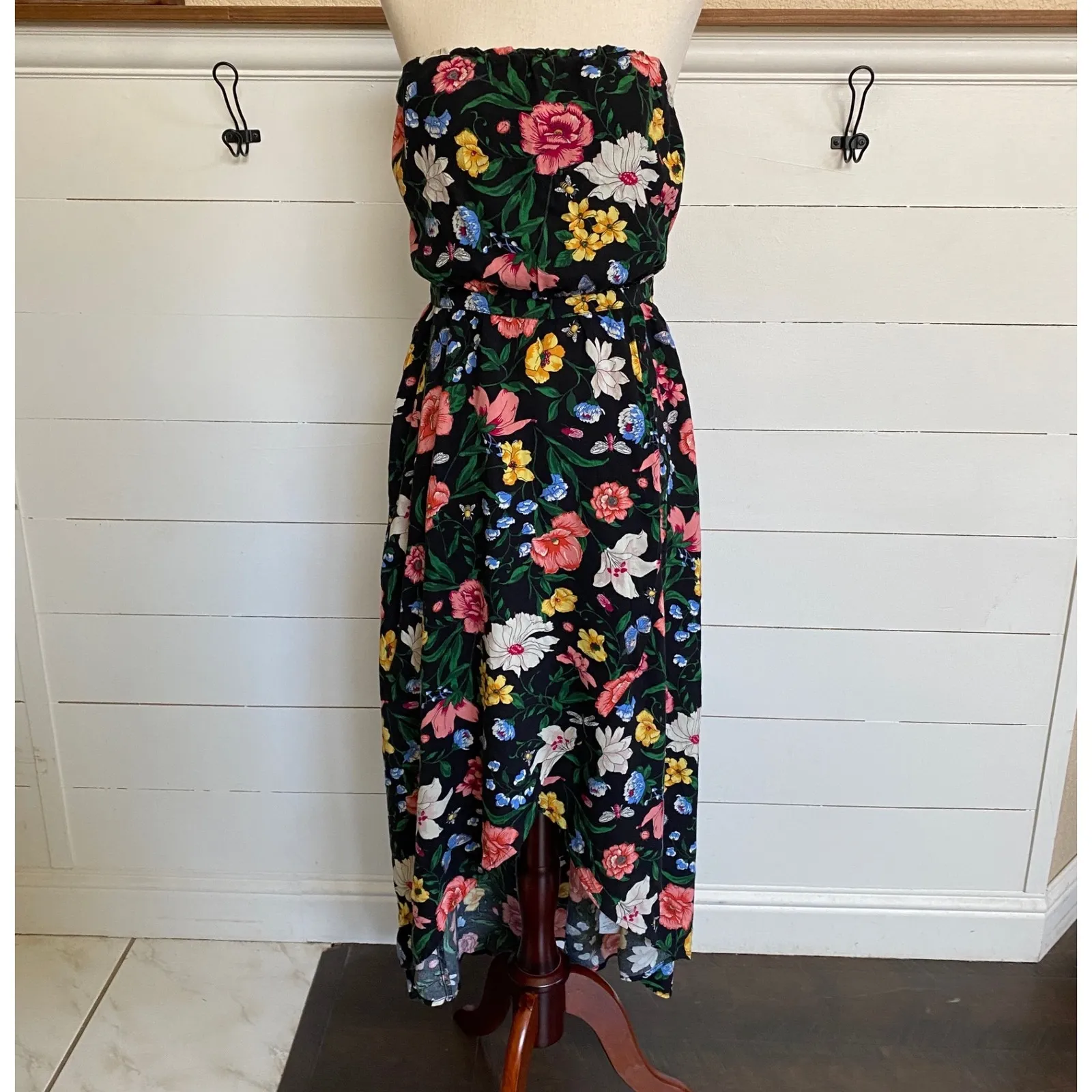 Hollister Strapless Black Vibrant Garden Floral High Low Tube dress S - NWT - Image 11