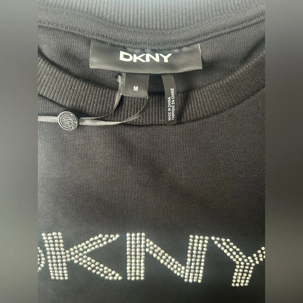 NWT DKNY Women’s Sweatshirt Rhinestone Stud Logo M - Image 3