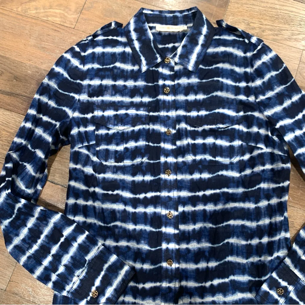 Tory Burch Blue Tie Dye Button Up Shirt Size 4 - Image 2