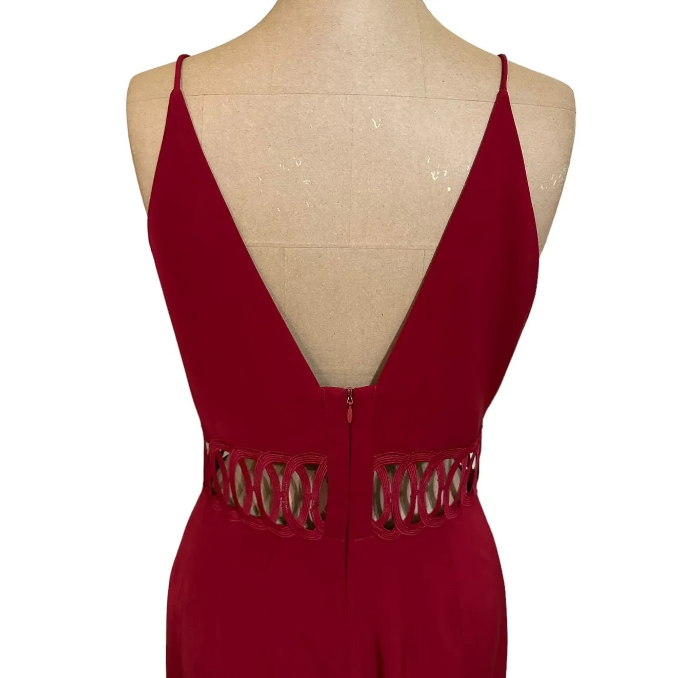 Keepsake  Jumpsuit Holiday Cherry Red Cut Out Waist Spaghetti Strap - Image 6