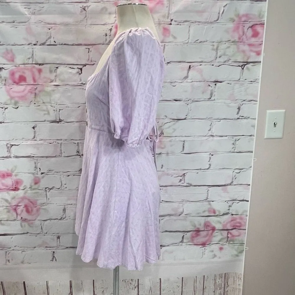 Lulus Endearing Looks Lavender Puff Sleeve Lace-Up Mini Dress - Image 10