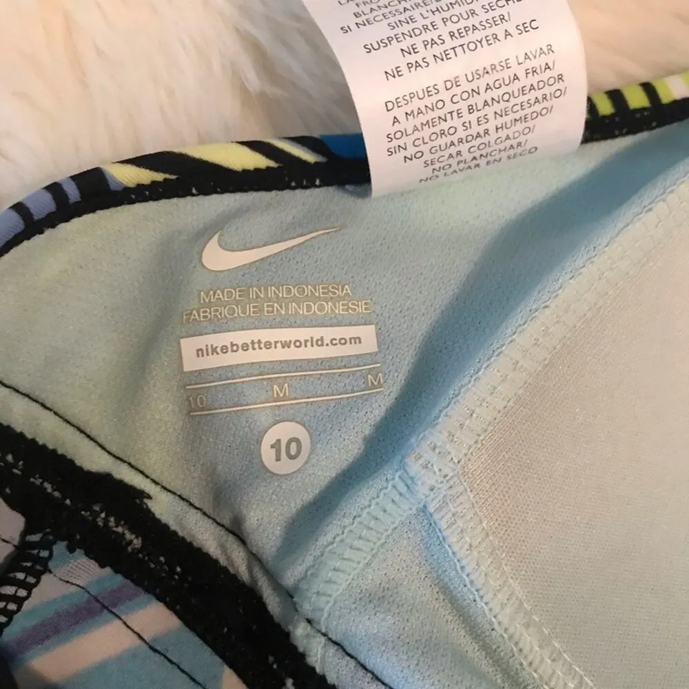 Nike Halter Tankini Swim Top Empire Waist Blue Green Black White Stripe L 10 - Image 8